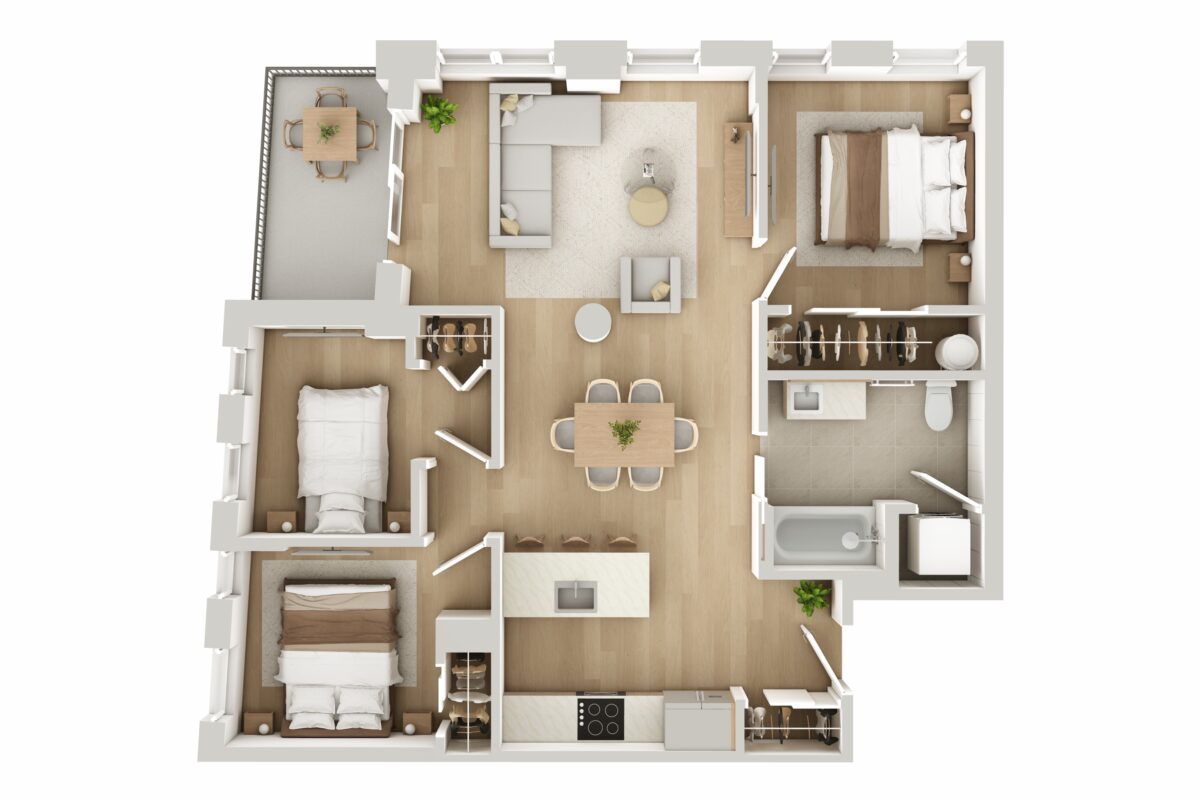 Options de 1, 2 ou 3 chambres